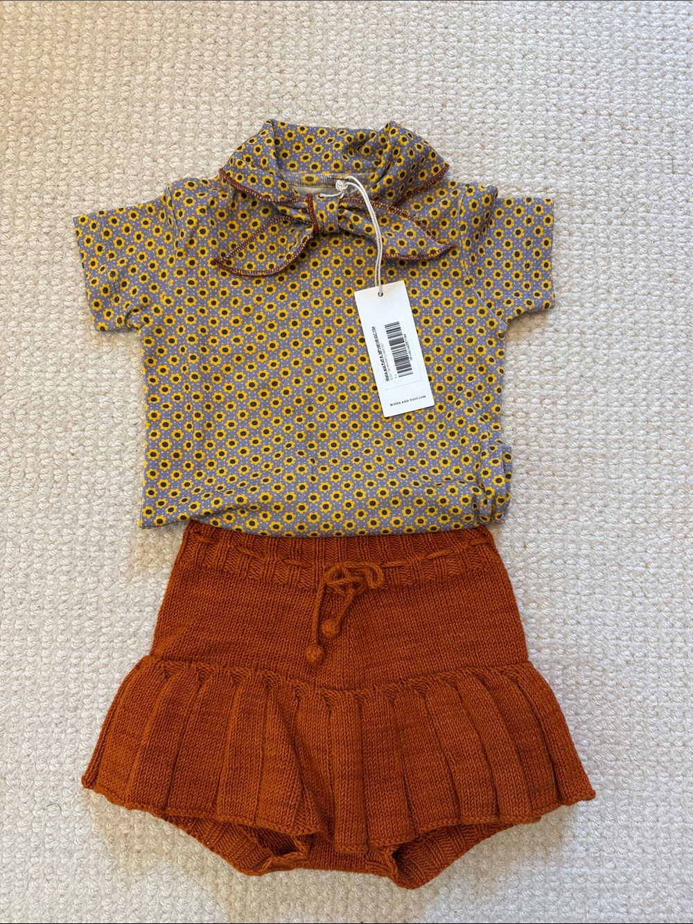 Misha & Puff Floral Collared Top & Rust Knit Skating Pond Skirt